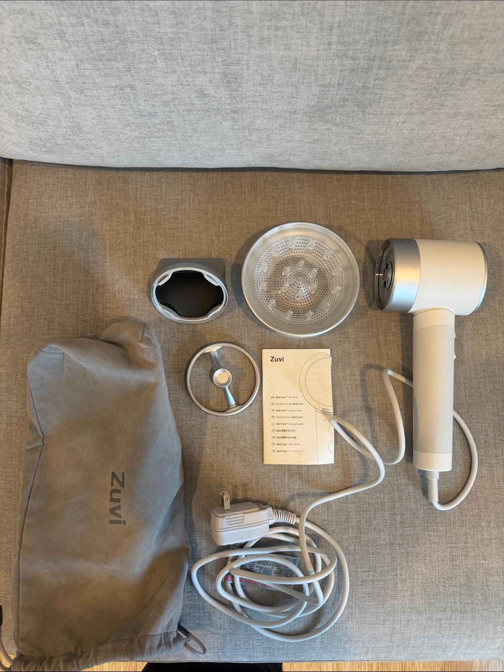 White Zuvi Hair Dryer with Accessories